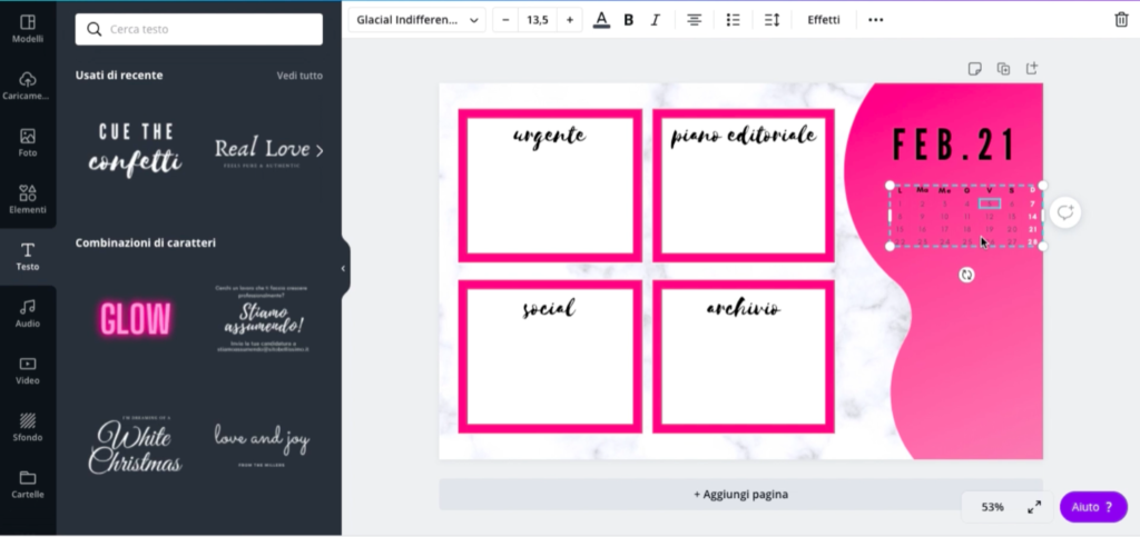 inserisci nel design tutti gli elementi che preferisci, io ad esempio ho messo un calendario